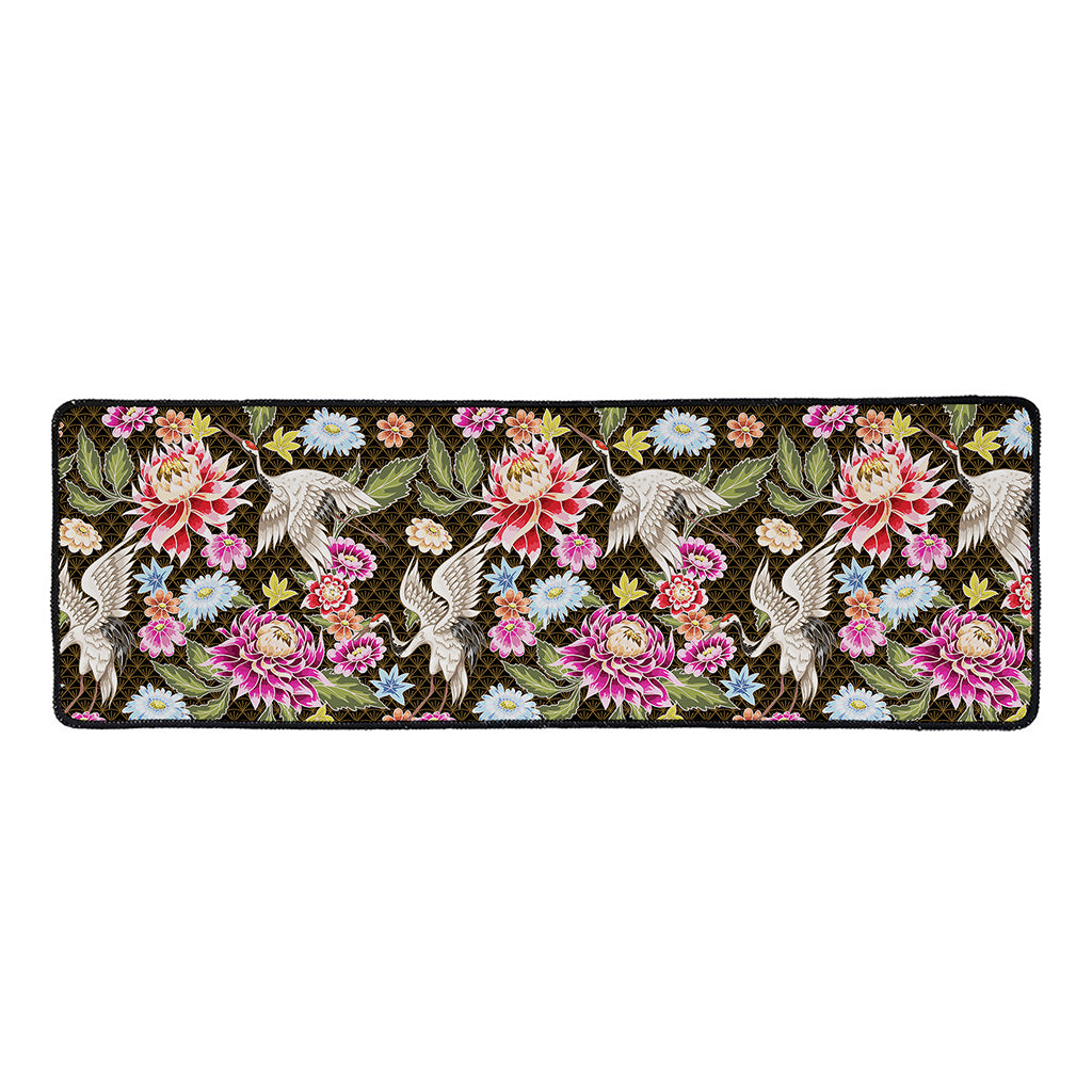Asian Crane Bird Pattern Print Long Kitchen Mat