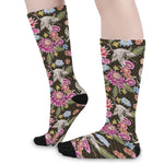 Asian Crane Bird Pattern Print Long Socks