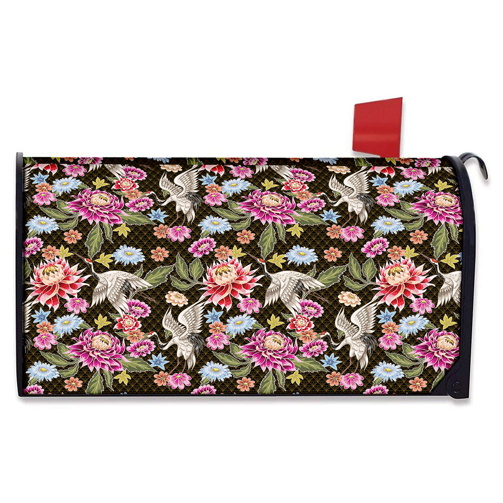 Asian Crane Bird Pattern Print Mailbox Cover