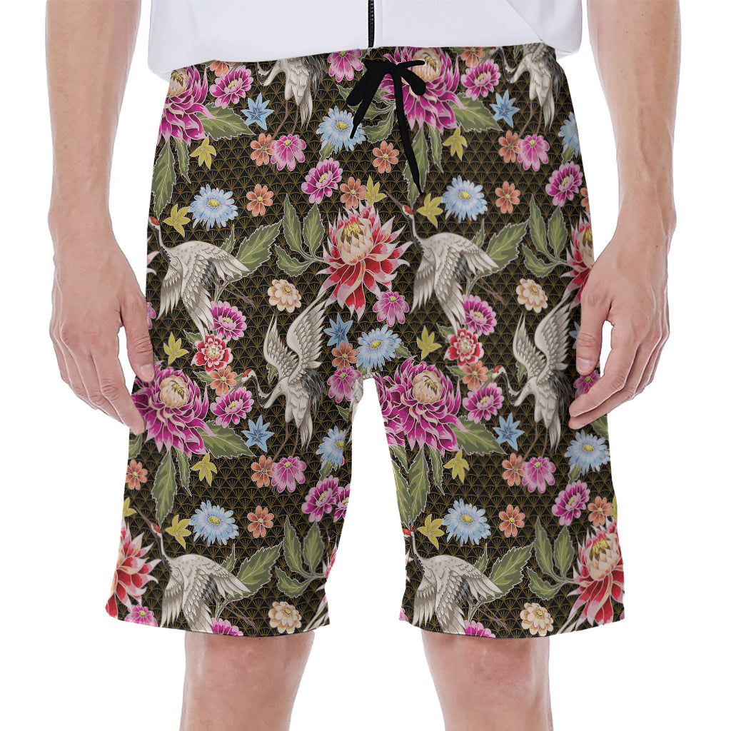 Asian Crane Bird Pattern Print Men's Beach Shorts