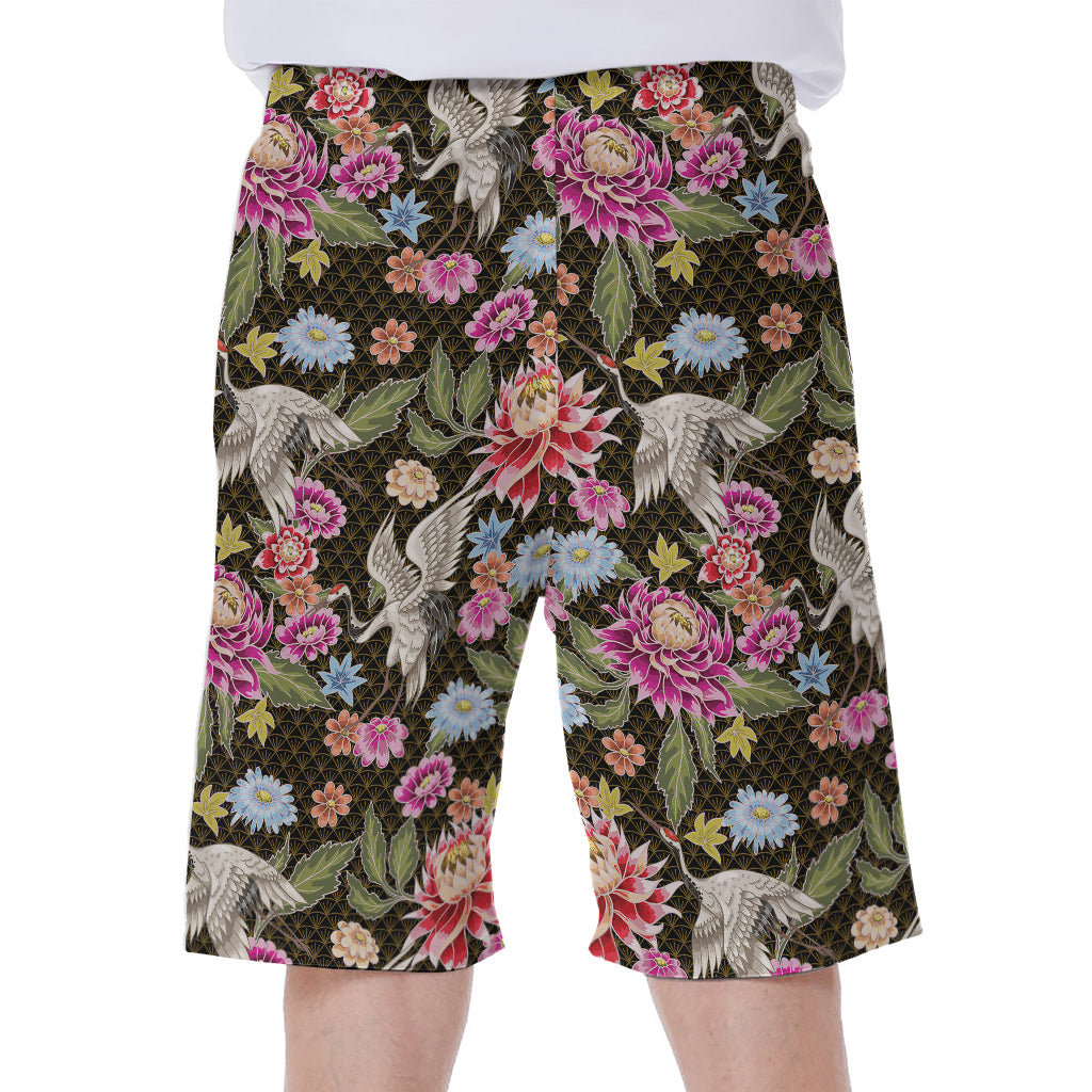 Asian Crane Bird Pattern Print Men's Beach Shorts