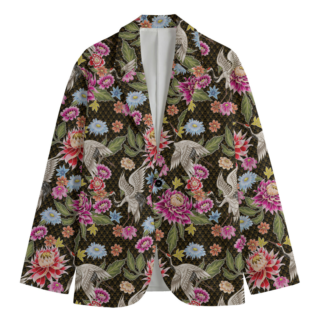 Asian Crane Bird Pattern Print Men's Blazer