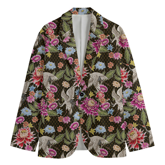 Asian Crane Bird Pattern Print Men's Blazer
