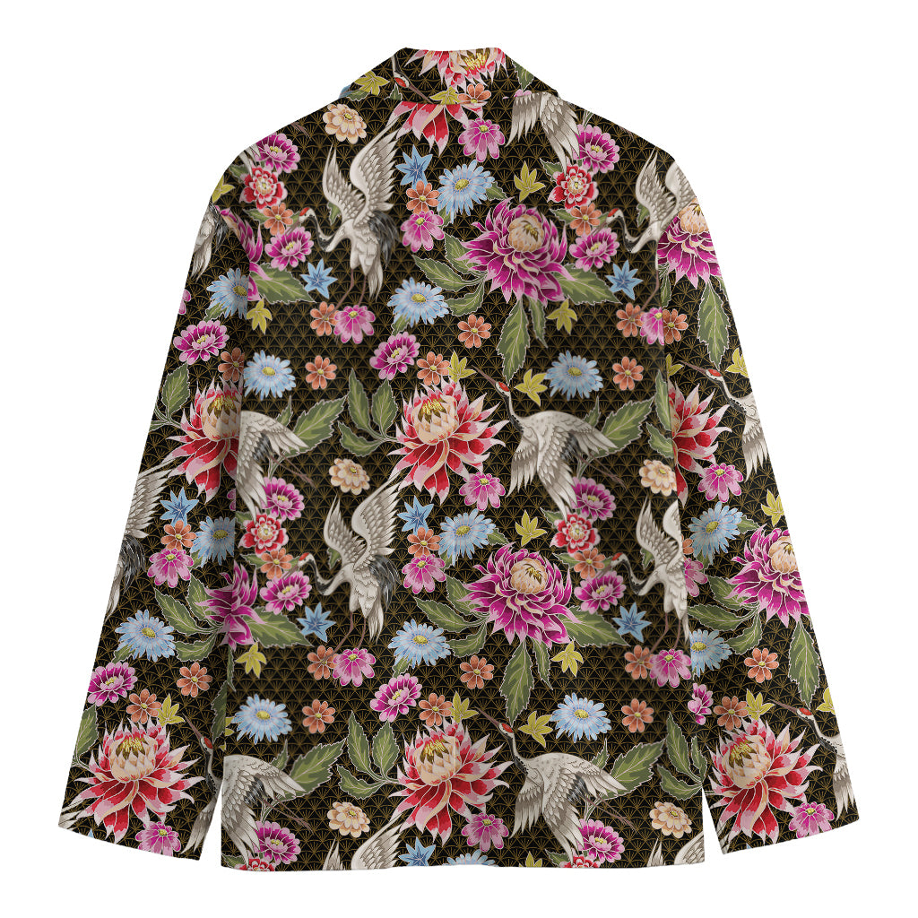 Asian Crane Bird Pattern Print Men's Blazer