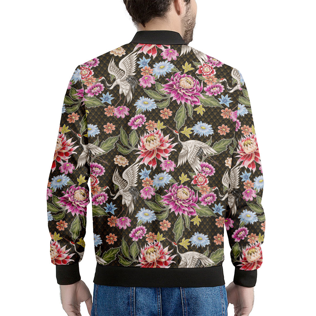 Asian Crane Bird Pattern Print Men's Bomber Jacket