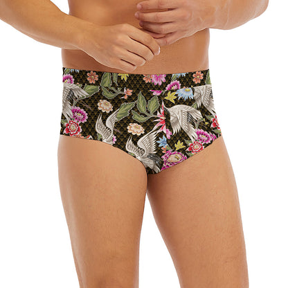 Asian Crane Bird Pattern Print Men's Briefs