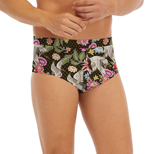 Asian Crane Bird Pattern Print Men's Briefs