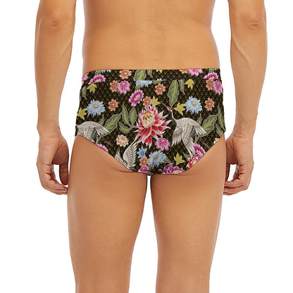 Asian Crane Bird Pattern Print Men's Briefs