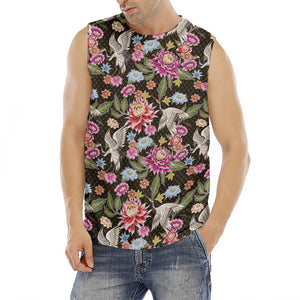 Asian Crane Bird Pattern Print Men's Fitness Tank Top