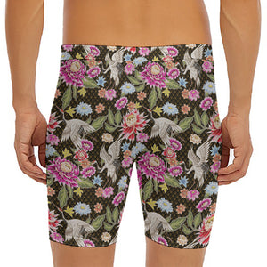 Asian Crane Bird Pattern Print Men's Long Boxer Briefs