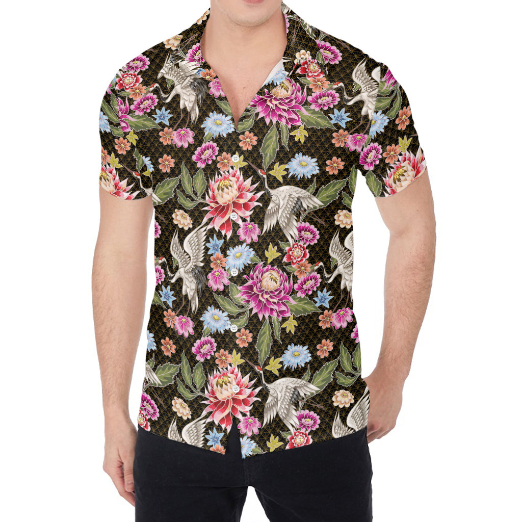 Asian Crane Bird Pattern Print Men's Shirt