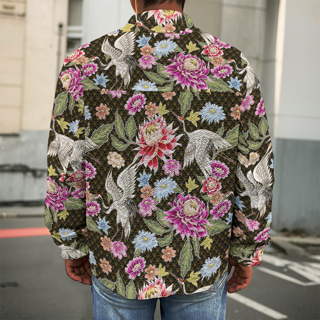 Asian Crane Bird Pattern Print Men's Shirt Jacket