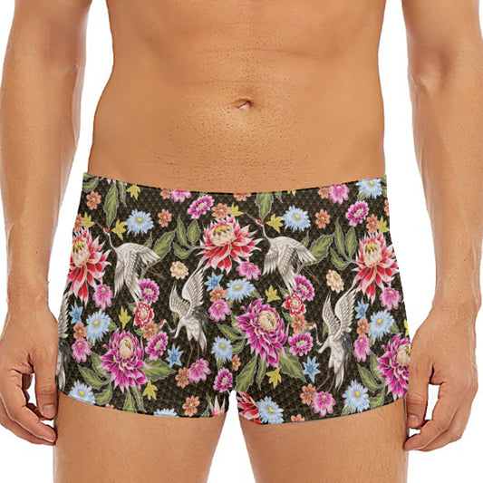 Asian Crane Bird Pattern Print Men's Short Boxer Briefs