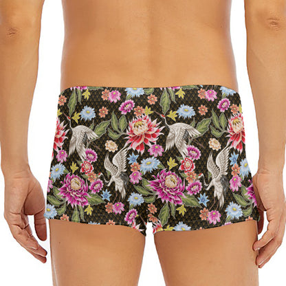 Asian Crane Bird Pattern Print Men's Short Boxer Briefs