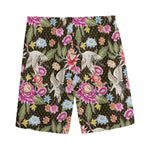 Asian Crane Bird Pattern Print Men's Sports Shorts