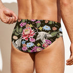 Asian Crane Bird Pattern Print Men's Swim Briefs