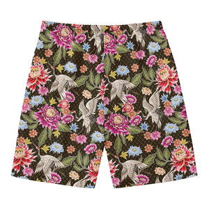 Asian Crane Bird Pattern Print Men's Swim Trunks