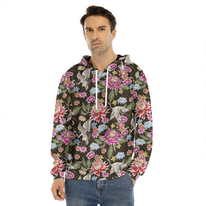 Asian Crane Bird Pattern Print Men's Velvet Pullover Hoodie