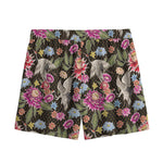 Asian Crane Bird Pattern Print Mesh Shorts