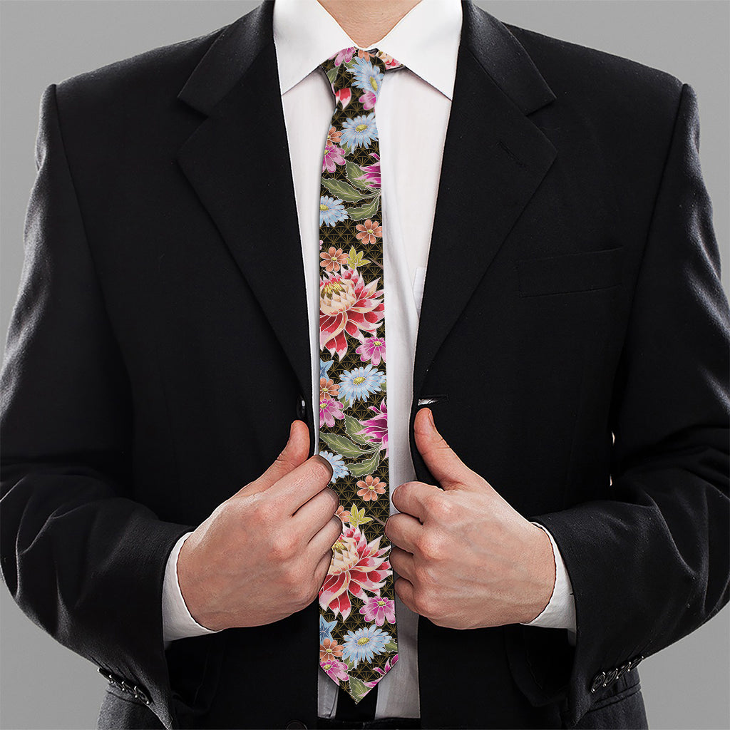 Asian Crane Bird Pattern Print Necktie