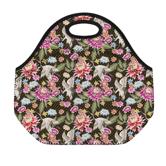 Asian Crane Bird Pattern Print Neoprene Lunch Bag