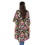 Asian Crane Bird Pattern Print Open Front Beach Cover Up