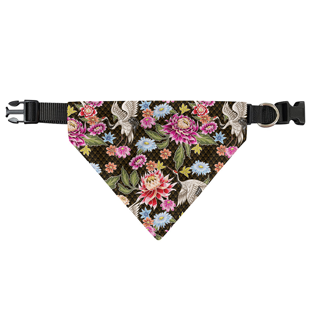 Asian Crane Bird Pattern Print Over The Collar Dog Bandana