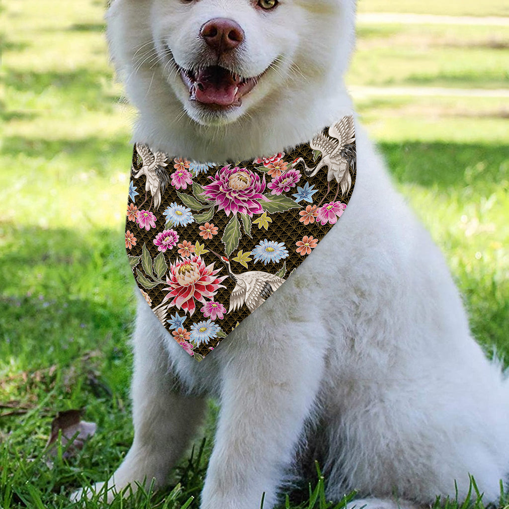 Asian Crane Bird Pattern Print Over The Collar Dog Bandana