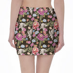 Asian Crane Bird Pattern Print Pencil Mini Skirt