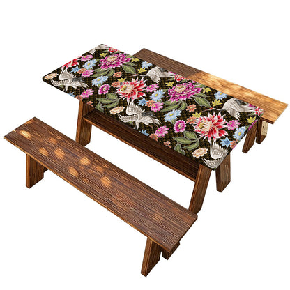 Asian Crane Bird Pattern Print Picnic Table Cover