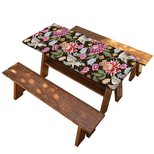 Asian Crane Bird Pattern Print Picnic Table Cover