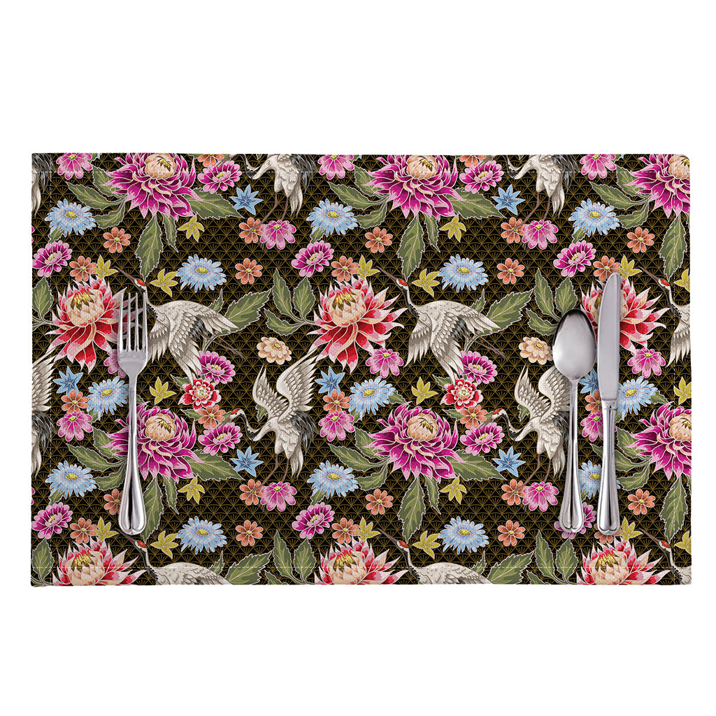 Asian Crane Bird Pattern Print Placemat