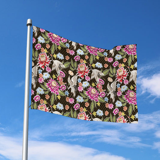 Asian Crane Bird Pattern Print Polyester Flag