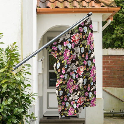 Asian Crane Bird Pattern Print Polyester Flag