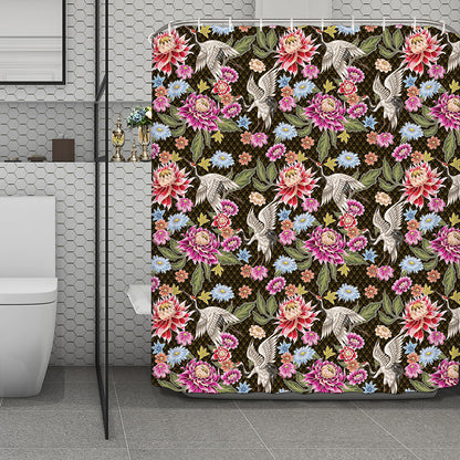 Asian Crane Bird Pattern Print Polyester Shower Curtain