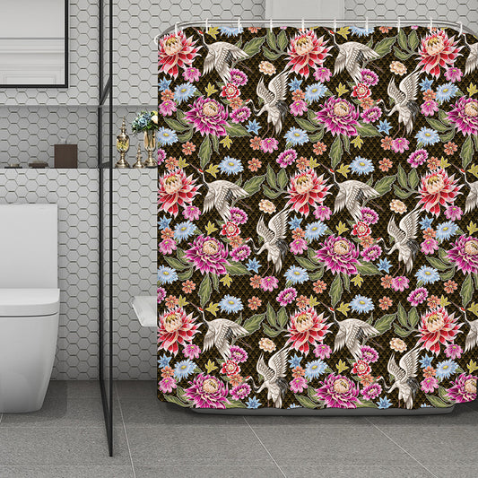 Asian Crane Bird Pattern Print Polyester Shower Curtain