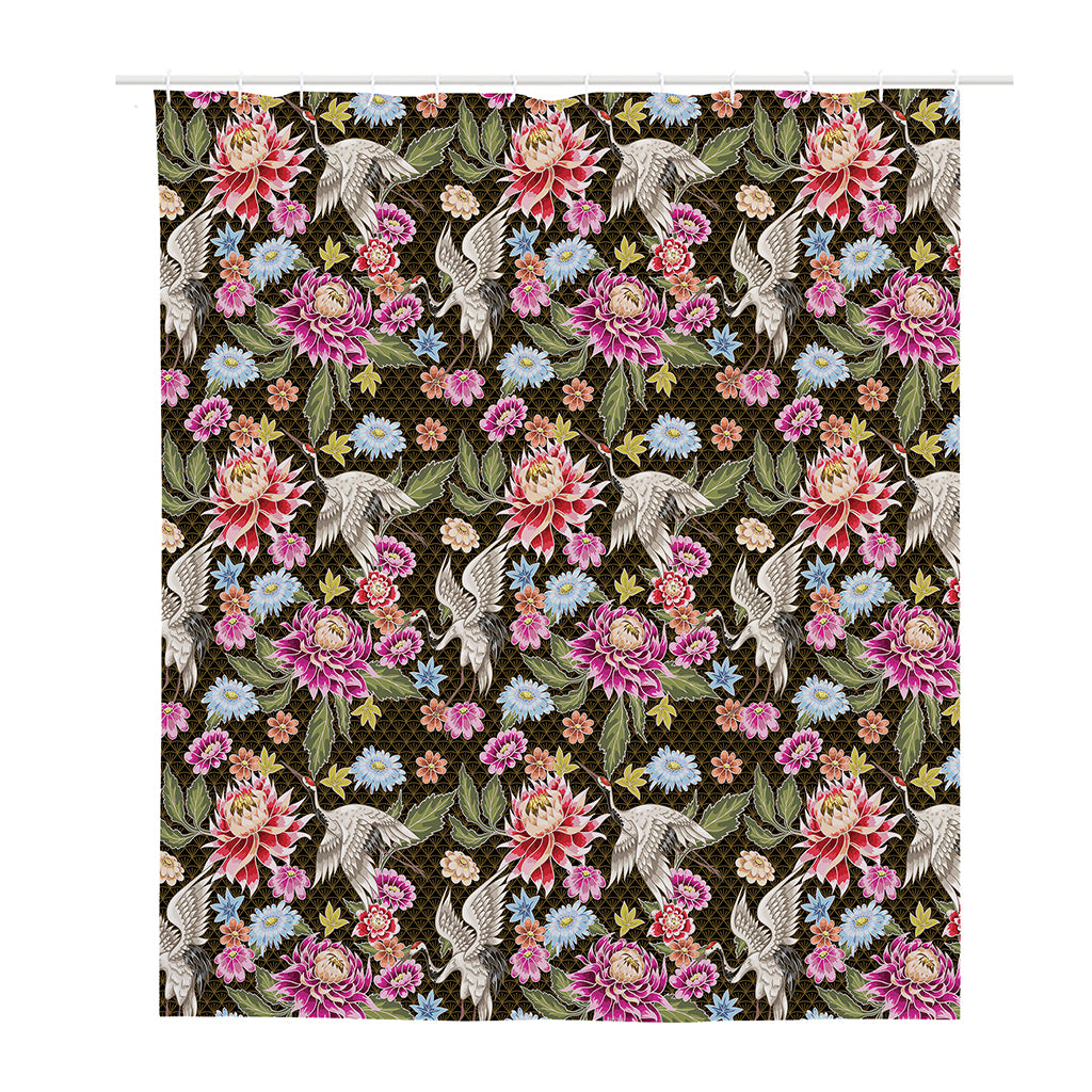 Asian Crane Bird Pattern Print Polyester Shower Curtain