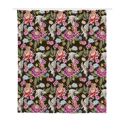 Asian Crane Bird Pattern Print Polyester Shower Curtain