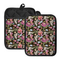 Asian Crane Bird Pattern Print Pot Holders With Pocket