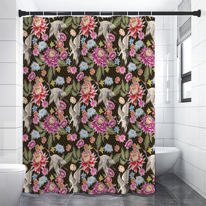 Asian Crane Bird Pattern Print Premium Shower Curtain