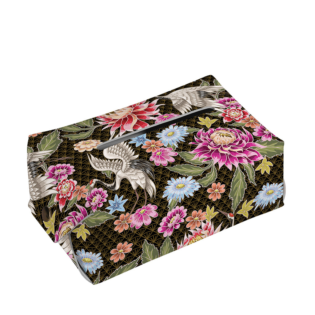 Asian Crane Bird Pattern Print Rectangle Tissue Box Cover