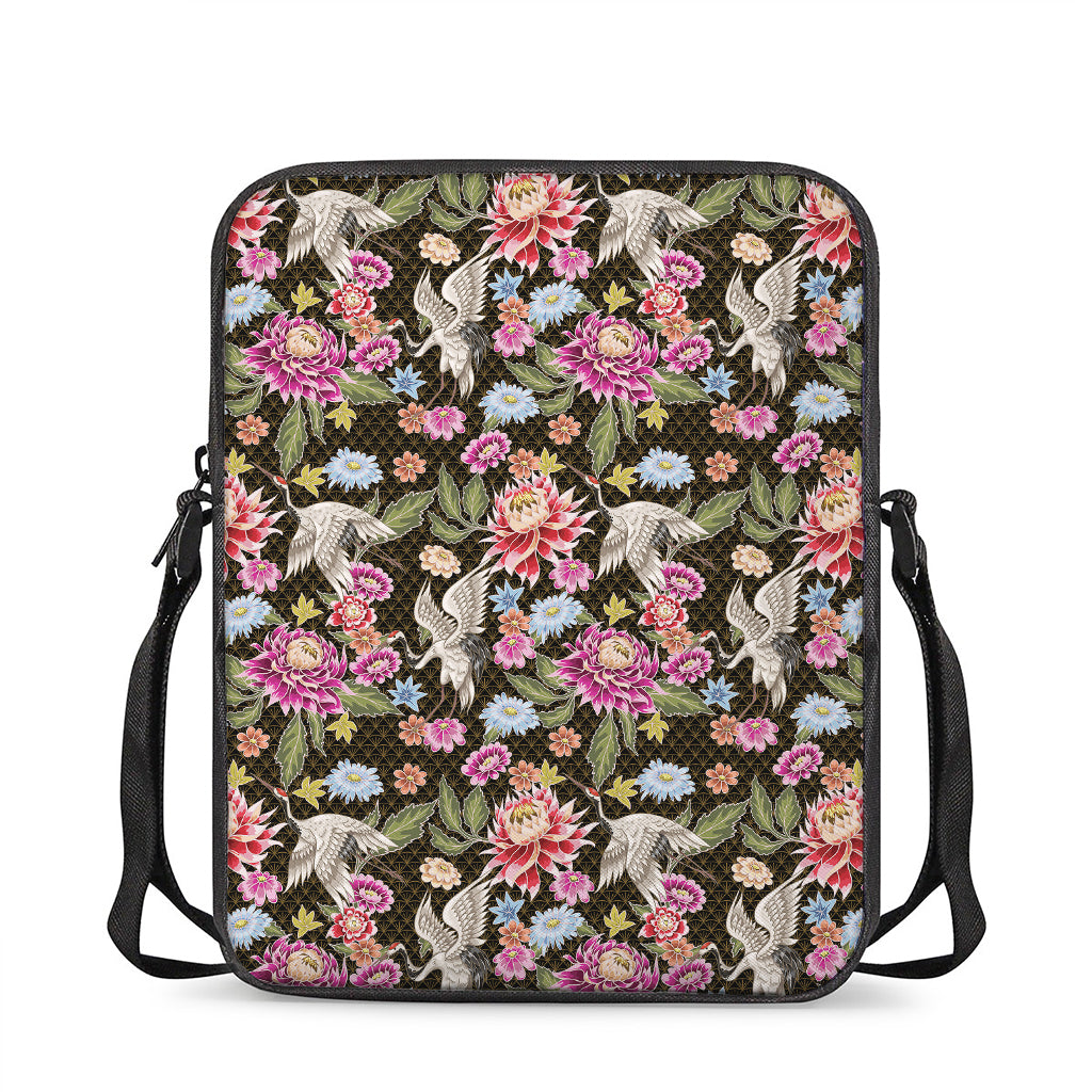 Asian Crane Bird Pattern Print Rectangular Crossbody Bag