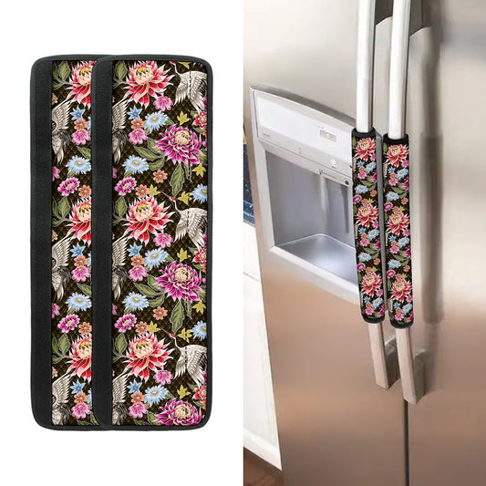 Asian Crane Bird Pattern Print Refrigerator Handle Covers