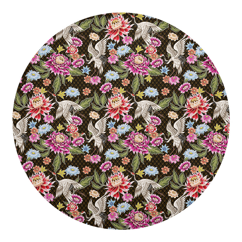Asian Crane Bird Pattern Print Round Blanket