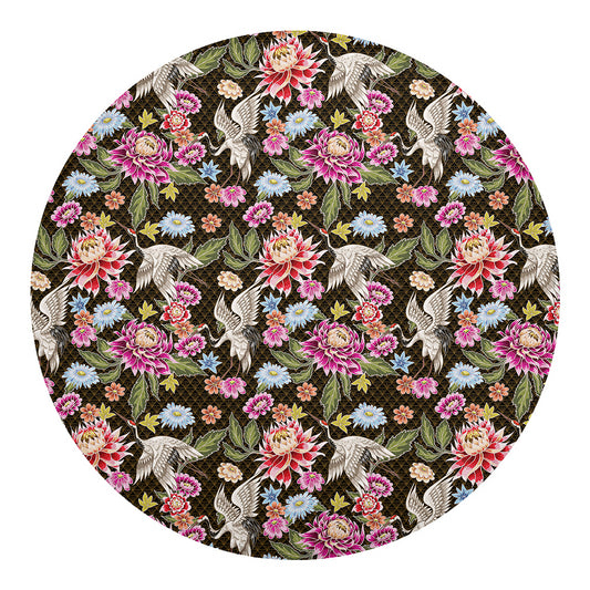 Asian Crane Bird Pattern Print Round Blanket