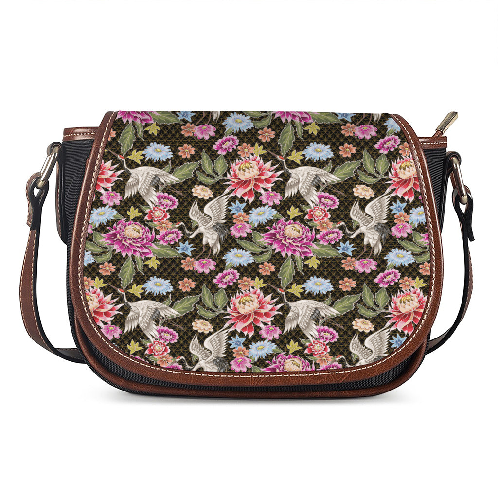 Asian Crane Bird Pattern Print Saddle Bag