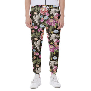 Asian Crane Bird Pattern Print Scuba Joggers