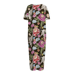 Asian Crane Bird Pattern Print Short Sleeve Long Nightdress