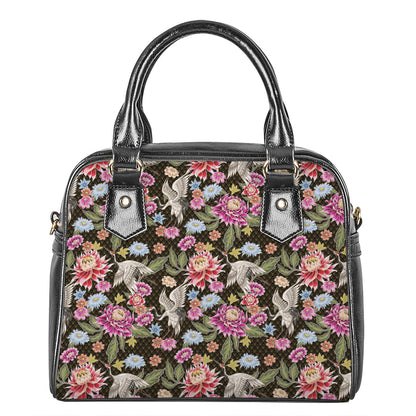 Asian Crane Bird Pattern Print Shoulder Handbag