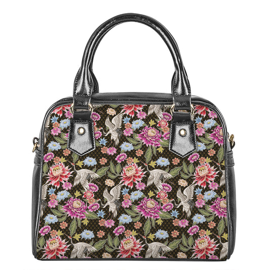 Asian Crane Bird Pattern Print Shoulder Handbag